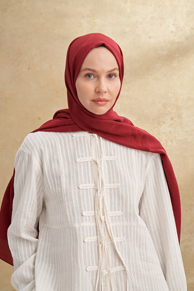 شال من الخيزران بنمط باروك - عنابي - 3