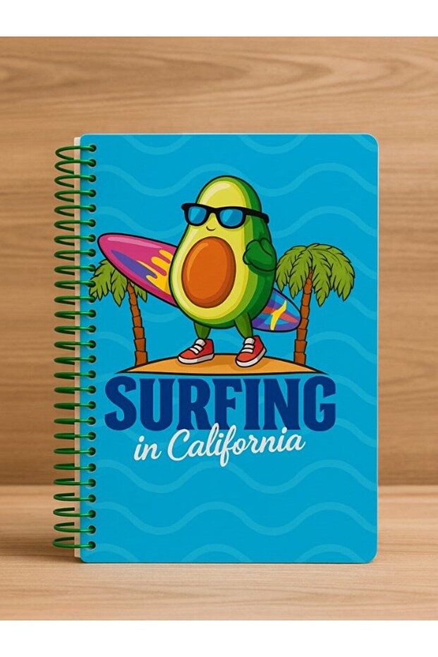 Surfing in California Themed Spiralbound Squared Notebook 80 Sheets Suitable for Student and Office Use - 2