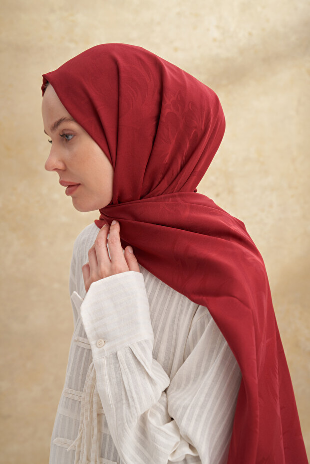 شال من الخيزران بنمط باروك - عنابي - 4