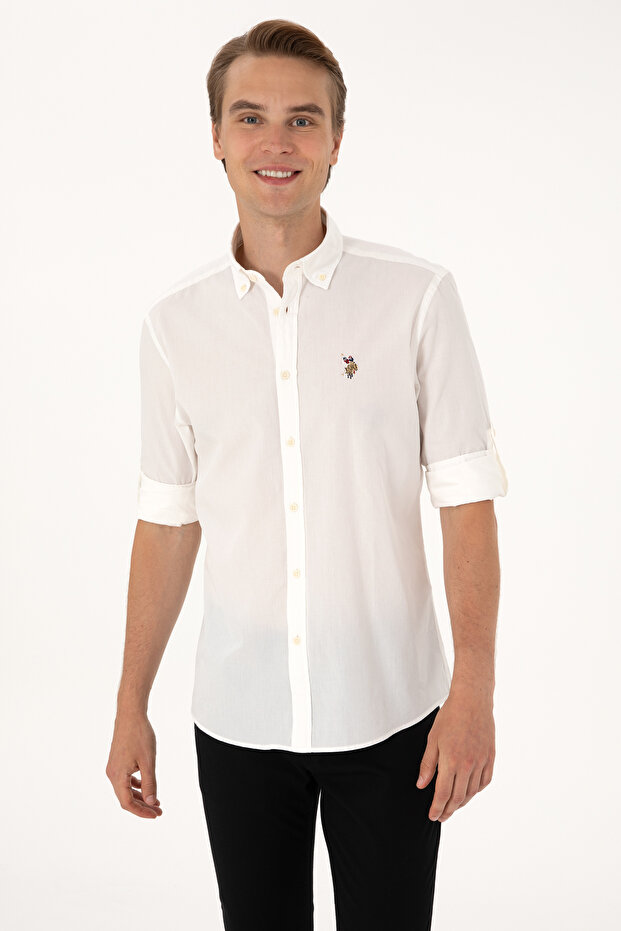 Men's Cream Long Sleeve Shirt 50300223-Vr071