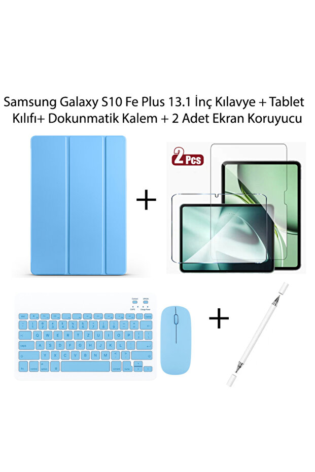Samsung Galaxy Tab S10 FE Plus 13.1 Uyumlu Standlı Kılıf Dokunmatik Kalem Ve Klavye ve Mouse - 1