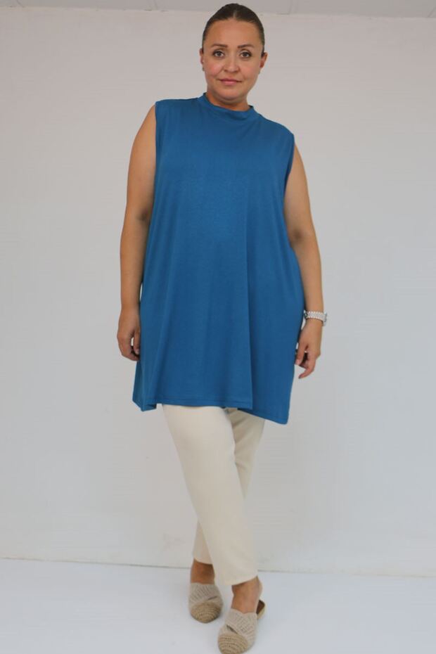 58501 Plus Size Hakim Collar Combed Cotton Underwear - Petrol