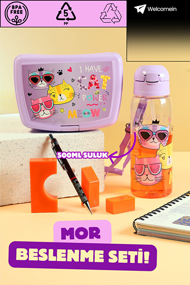Children's School Lunch Meal Set Storage Container 500ml with Water Bottle Student Flask Sturdy Bpa-Free