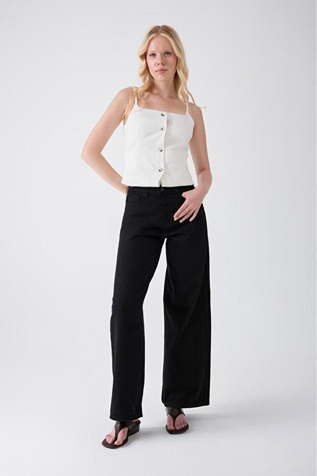 KADIN BAGGY JEAN YÜKSEK BEL GENİŞ PAÇA KOT PANTOLON - 1