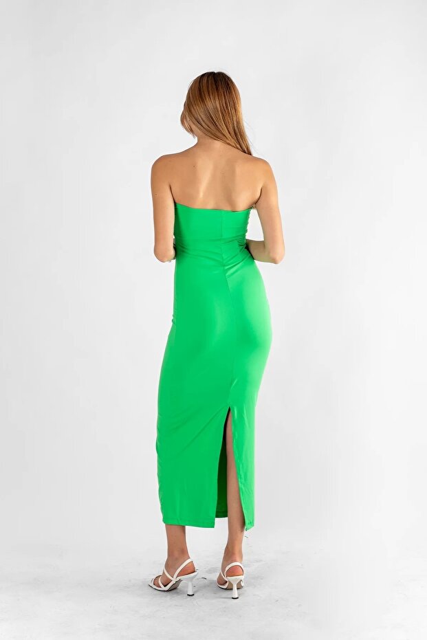Basic Long Green Strapless Dress - 2