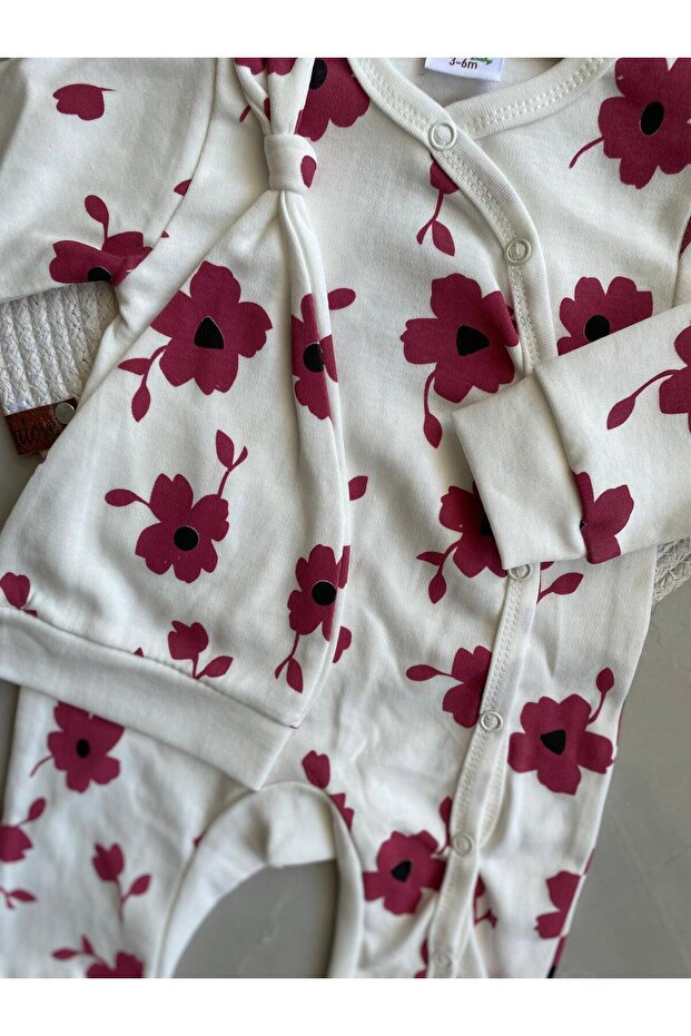 ŞAPKALI ÇİÇEK BASKILI TULUM - 3