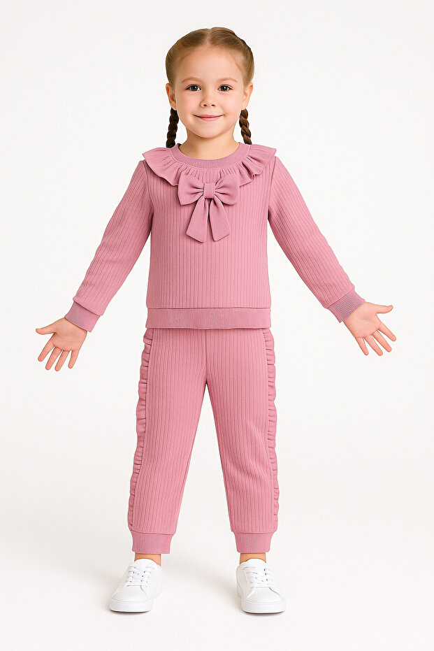 Cotton Ruffle Bottom Top Girl's Two-Piece Set