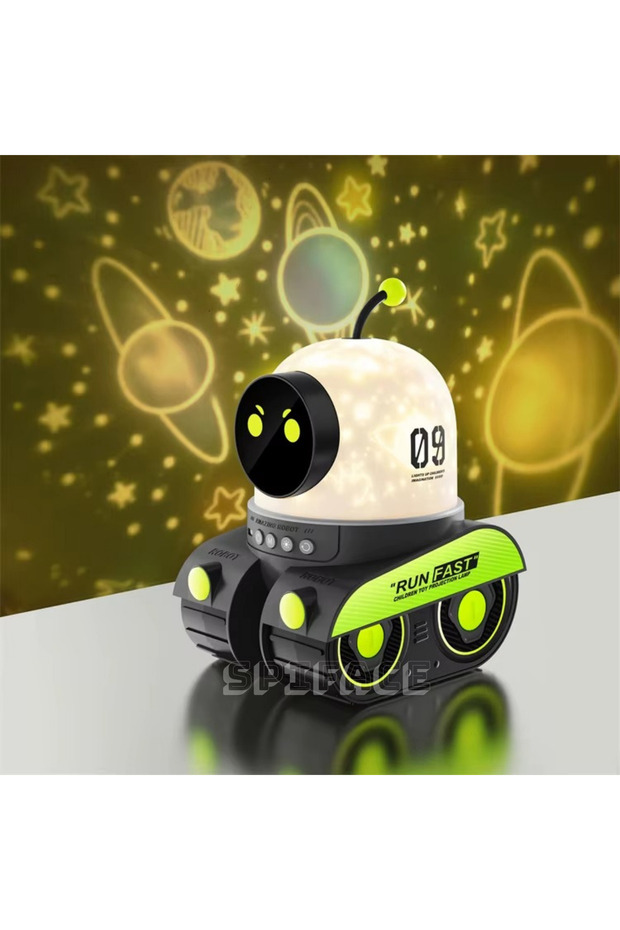 Hoparlörlü Robot Projeksiyon Gece Lambası Şarjlı LED Yıldızlı Gökyüzü Projektör Spiface - 4