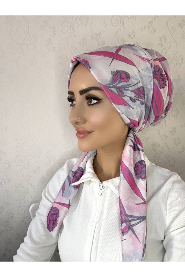 Hb19 Patterned Back Tie Plain Scarf