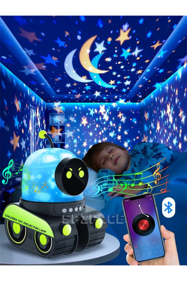 Hoparlörlü Robot Projeksiyon Gece Lambası Şarjlı LED Yıldızlı Gökyüzü Projektör Spiface - 8