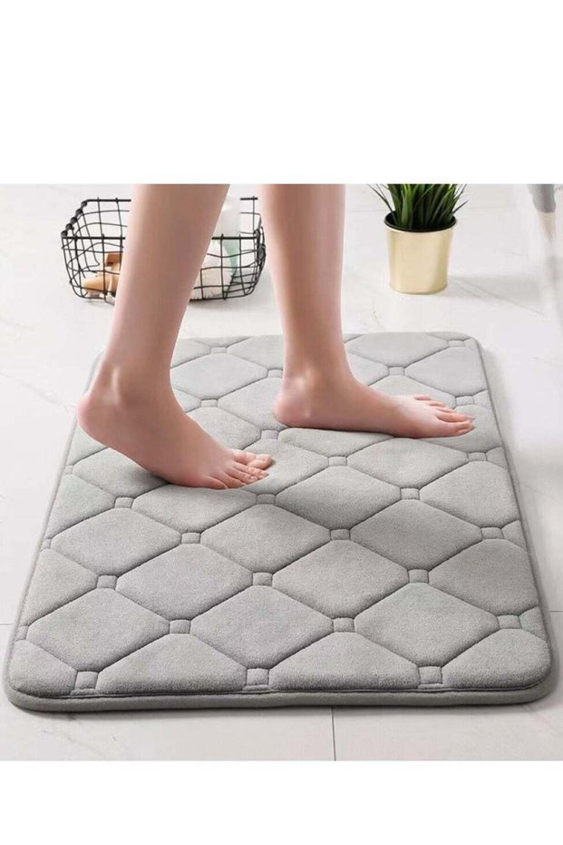 1-Piece Coral Velvet Bathroom Mats Absorbent Anti-Slip Bath Mat Bath Rugs Grey 60x40 Centimeter