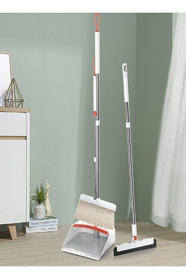 keke Set of 2 Compact Long Handle Upright Dustpan ,Broom Sweep and Wet Floor Mop - 1