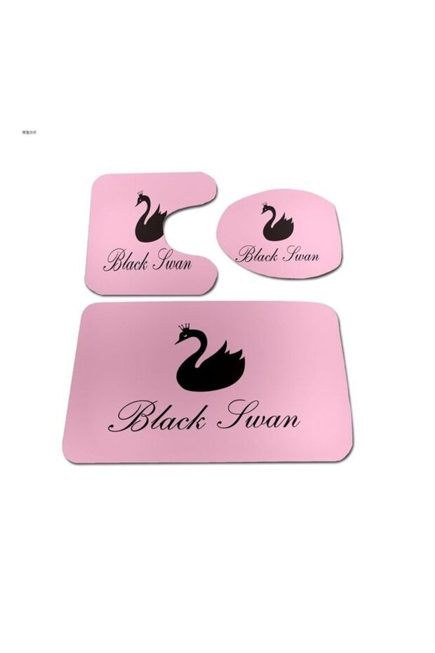 3-Piece Bathroom Anti Slip Pedestal Set Pink/Black 44 x 75, 44 x 75, 38 x 40cm
