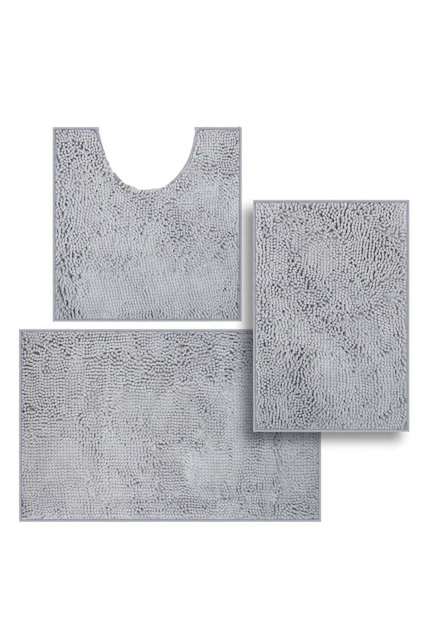 3 Piece Non Slip Fluffy Soft Plush Microfiber Washable Quick Dry Ultra Bath Mats For Tub Bathroom R