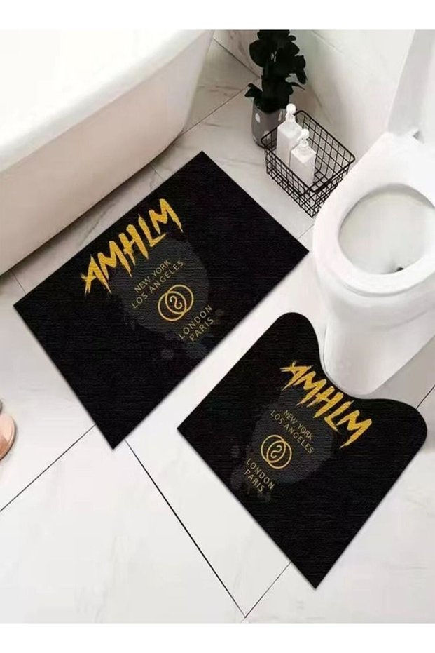 Set of 5 ( 2 Pieces) Modern Text Printed Design Soft Luxury Plush Water Absorbent Non-Slip Bathmat