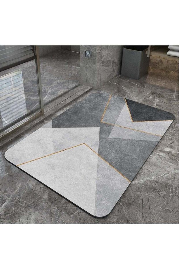 1-Piece Bathroom Super Absorbent Washable Pattern Rug Water Absorbent Anti-Slip Floor Mat Diatom Mu