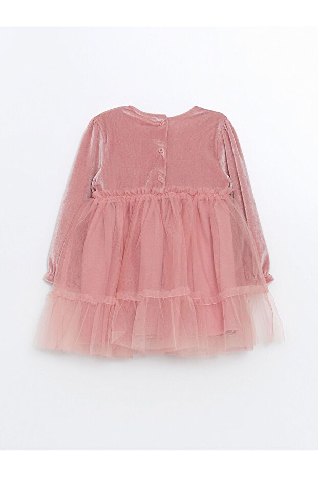 Bisiklet Yaka Kadife Tütü Kız Bebek Elbise - 3