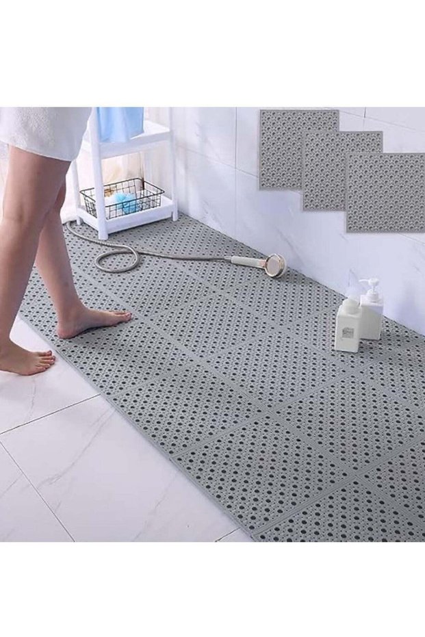 Bath Mat 12pcs Non Slip Shower Mat Bathroom Mats Bathroom Rugs with Drain Holes Interlocking Soft P