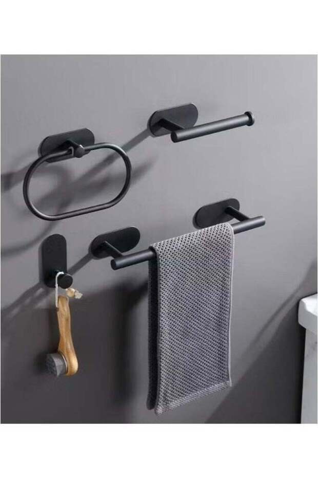 4Pcs Matte Bathroom Hardware Set Includes Adhesive Toilet Paper Holder Adhesive Hand Towel Bar Adhe