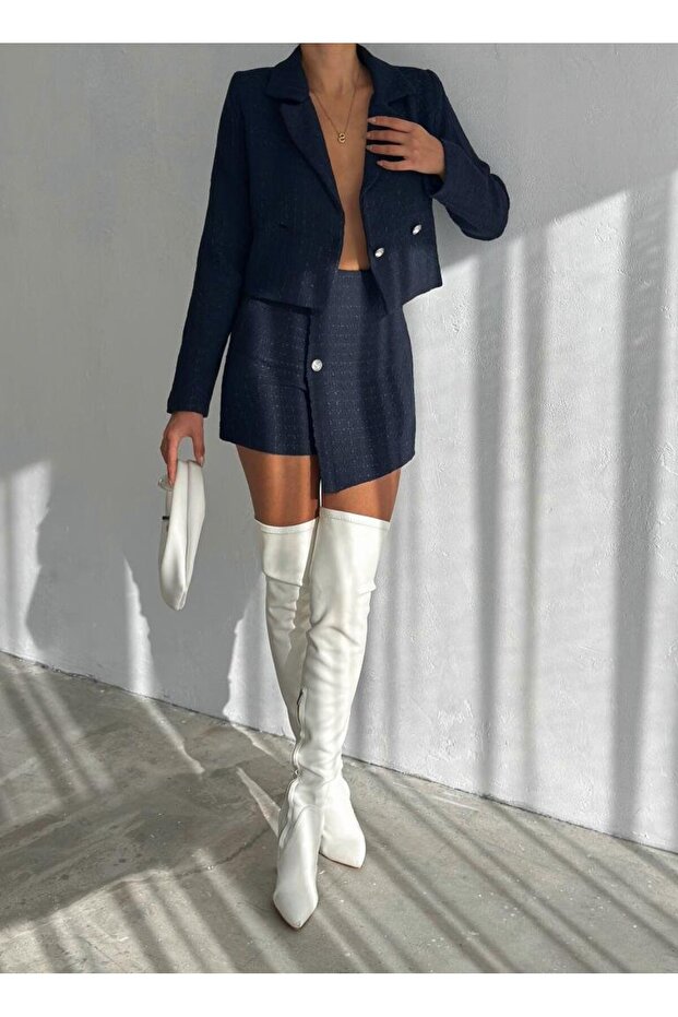 طقم أنيق مُصمم حسب الطلب - أزرق داكن - 3