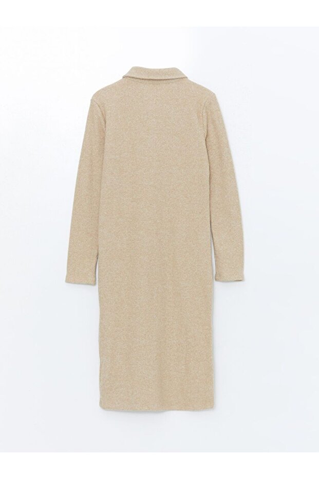 Gömlek Yaka Parlak Görünümlü Elbise - 6