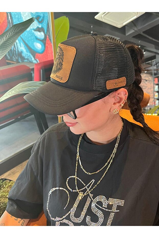 Hakiki Deri Patch Hayvan Figürlü Şapka - 4