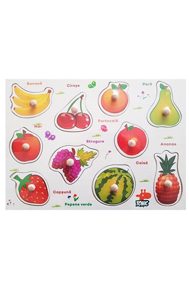 Tablă de puzzle din lemn în limba română, Fructe, 10 piese, eduBebe - 4