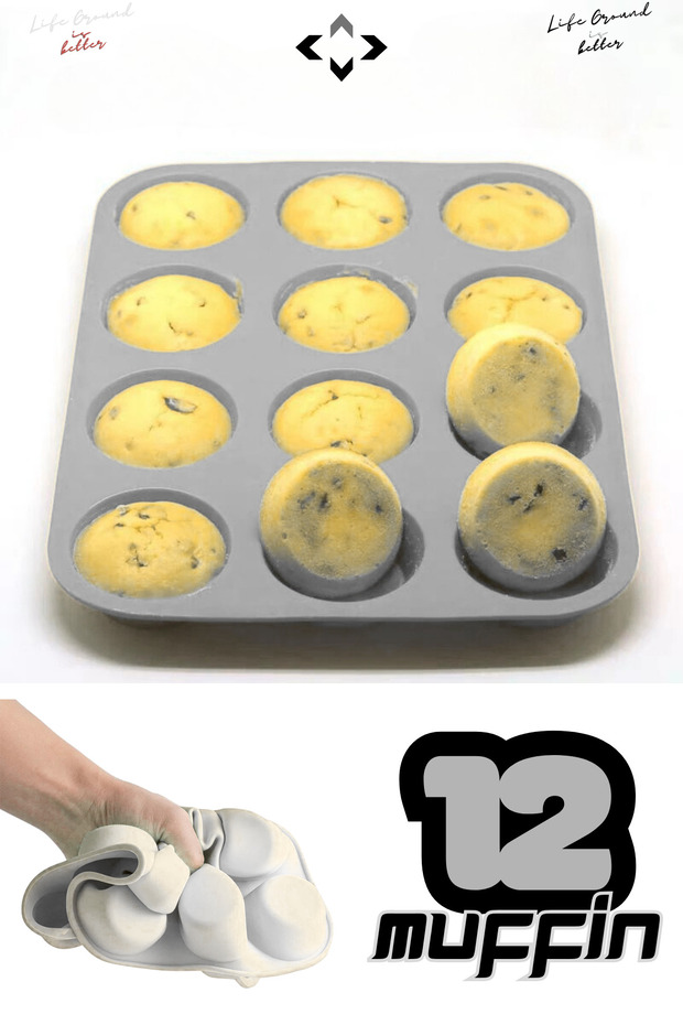 Silicone Muffin and Cupcake Mold 12-Piece Fireproof Non-Stick Flexible and Durable Oven Mold Tray