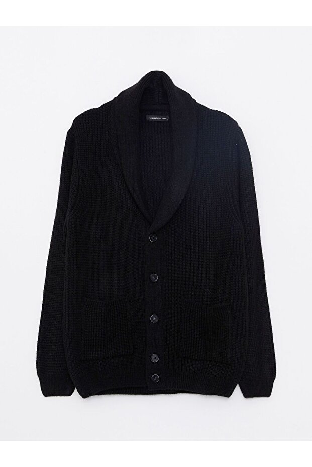 Slim Fit Şal Yaka Uzun Kollu Erkek Triko Hırka - 1