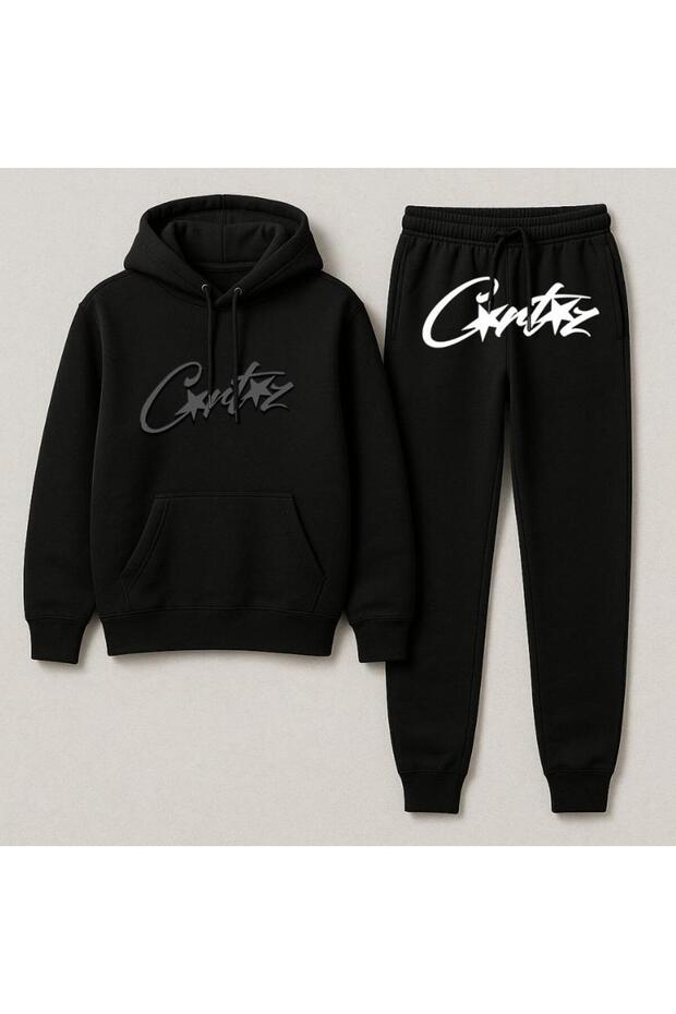 Hooded Crtz Printed Oversize Women'S/Men's Unisex Winter 3 Thread Tracksuit Set