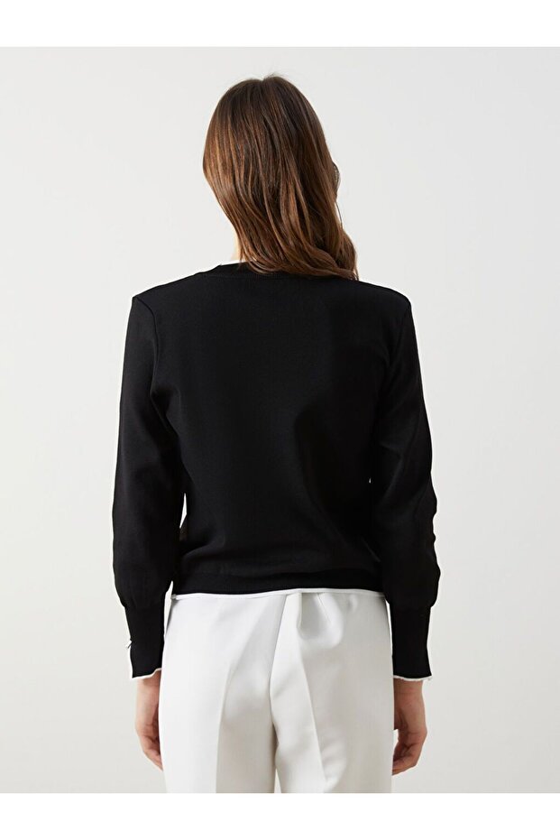 V Yaka Kadın Triko Hırka - 5