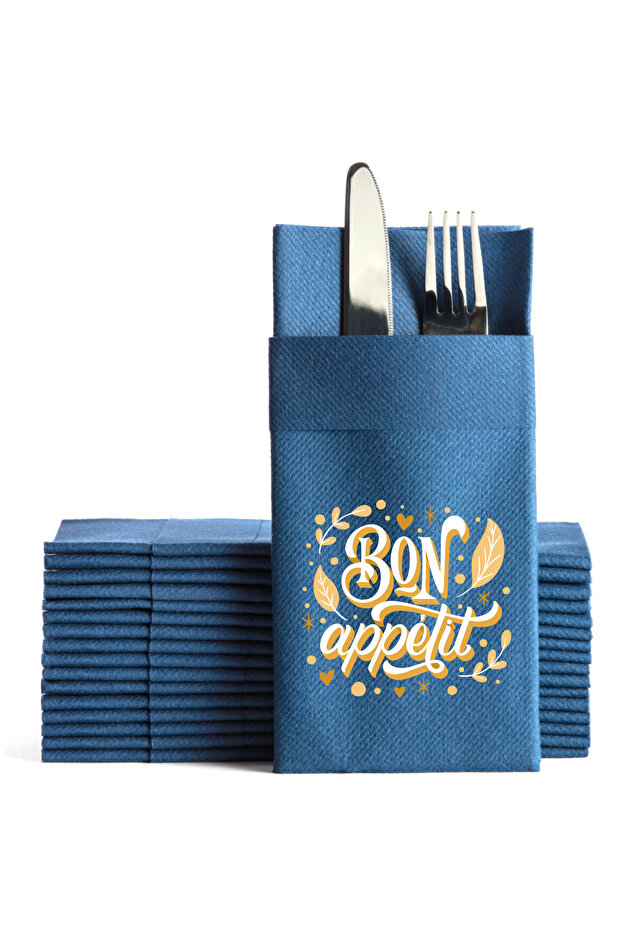 12 Pieces - Fabric Textured Airlaid Premium Napkins (White) with Bon Appetit Printed