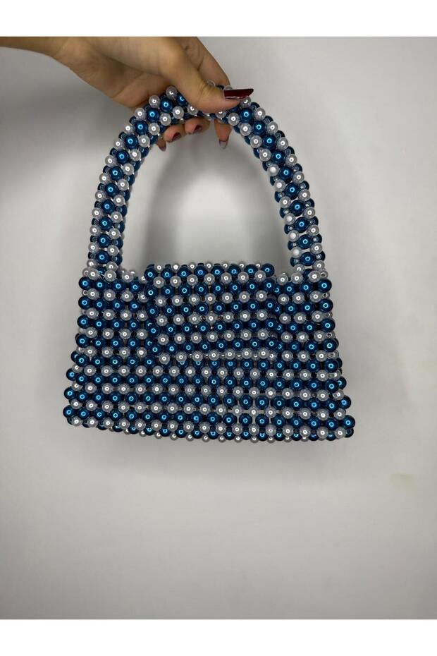 Blue Beaded Children's Handbag with Pearls