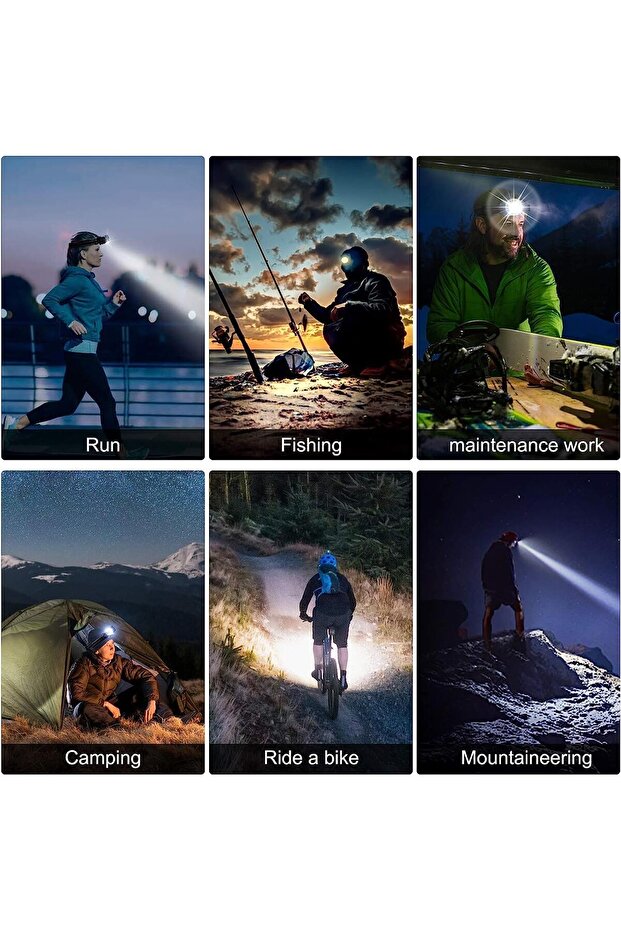 Rechargeable LED Headlamp Adjustable Angle Headlight Motion Sensor Switch Blue Red Strobe Sos - 7