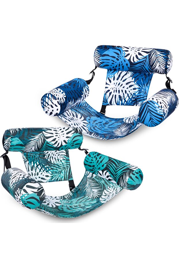 2 Packs Pool Float Hammock Chairs Flower Pattern Water Floating Chair Inflatable Pool Lounge Chair - 1