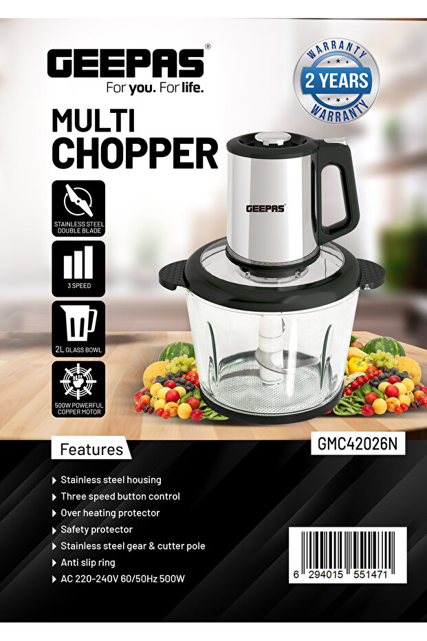2 liter Multi Chopper- GMC42026N/ 500 W, Compact Multi-Purpose Chopping Machine