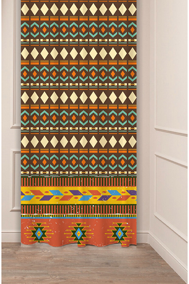 Authentic, Anatolian, Ethnic Patterned Special Design Digital Printed (Single Wing) Modern Stylish Background Curtain