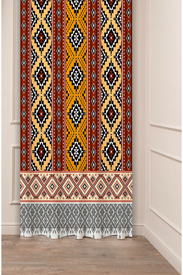 Authentic, Anatolian, Ethnic Patterned Special Design Digital Printed (Single Wing) Modern Stylish Background Curtain