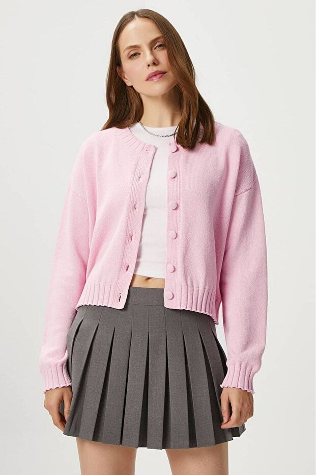 Kadın Kapsül Düğme Basic Triko Hırka - 1