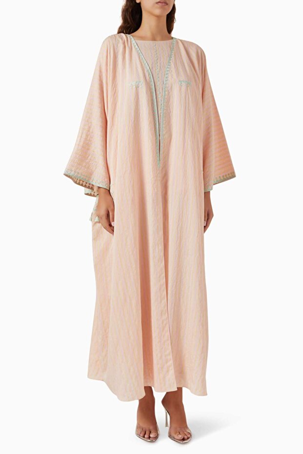 Three Piece Embroidered Abaya Set Combining Comfort and Elegance