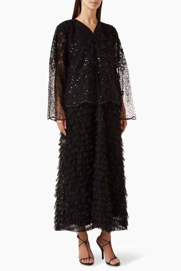 Reflect Your Elegant Style with This Chic Lace Detailed Ruffle Sequined Evening Dress Organza Model