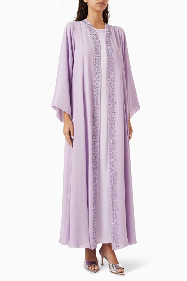 Stylish Abaya Set with Two Layers of Chiffon and Lace Trim Complete Your Everyday Look