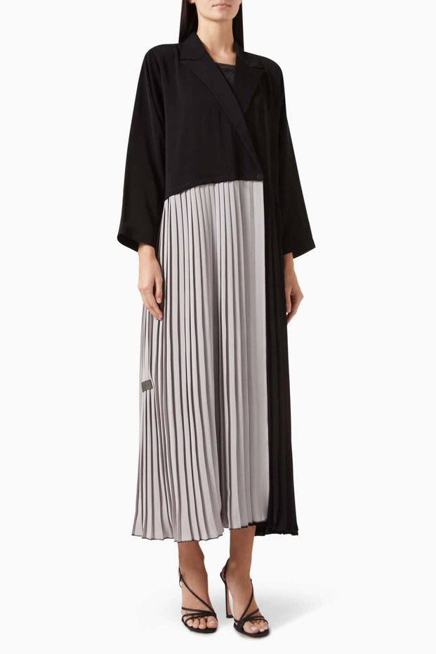 Capture Elegance with This Two-Tone Pleated Detail Evening Dress Kaftan Modern Design