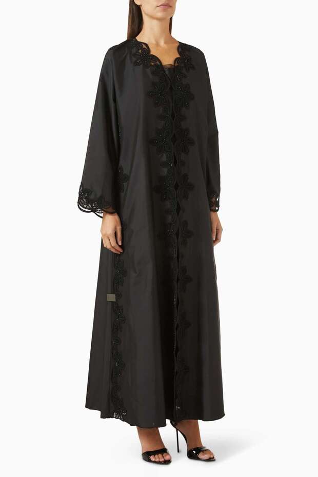 For Stylish Look Fun with Lace and Bead Embroidered Abaya Offering Romantic Elegance