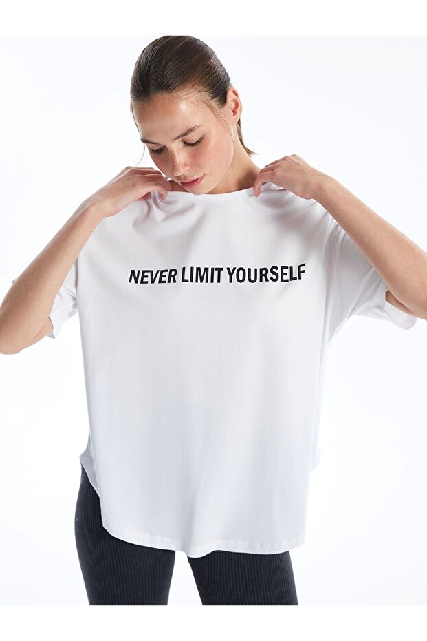 Xside Active White Crew Neck Printed Short Sleeve Women's Sports T-Shirt