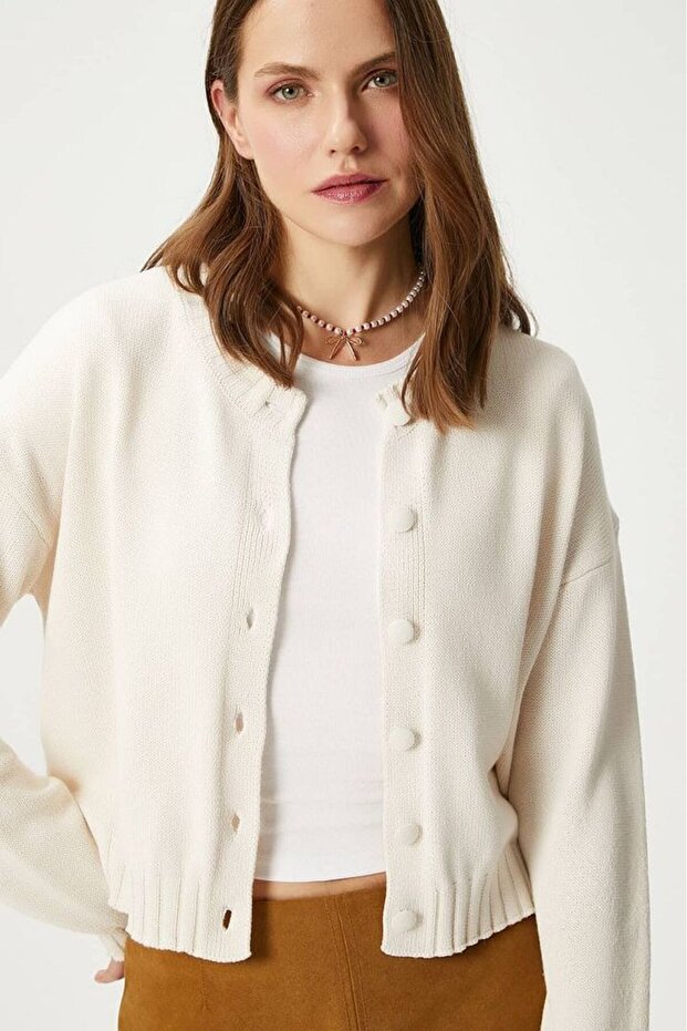 Kadın Kapsül Düğme Basic Triko Hırka - 3