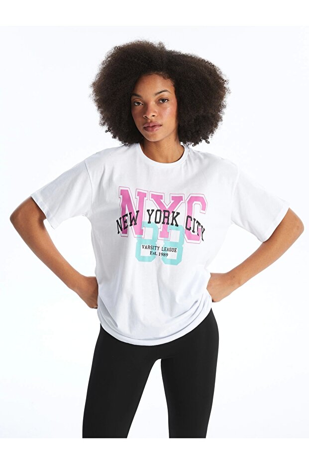 Xside Active White Crew Neck Printed Short Sleeve Women's T-Shirt