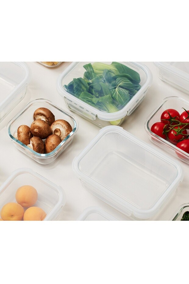 Tempered Glass Rectangle 640ml – Airtight Food Container with 4-Side Locking Lid - 4