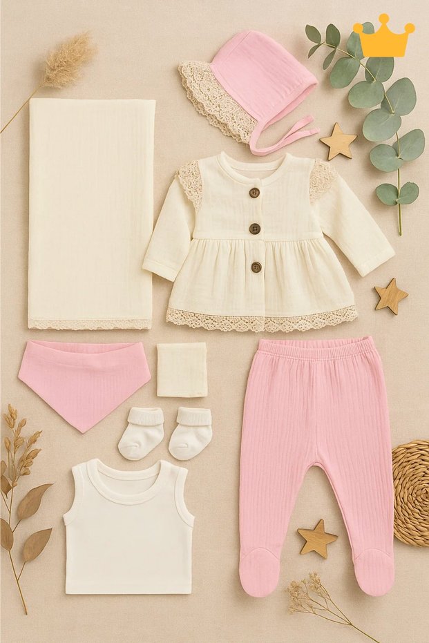Muslin Baby Girl Hospital Release Set of 8