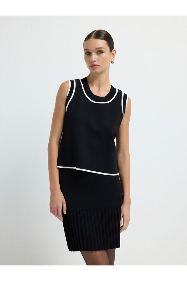 Şerit Detaylı Triko Bluz - 1